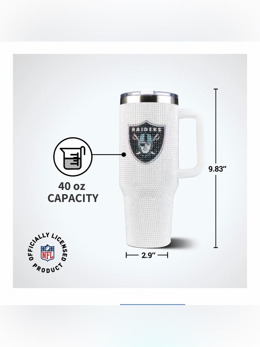 Las Vegas Raiders Rhinestone Tumbler Mug Handle 40 oz The Memory Company NWT - Picture 11 of 13